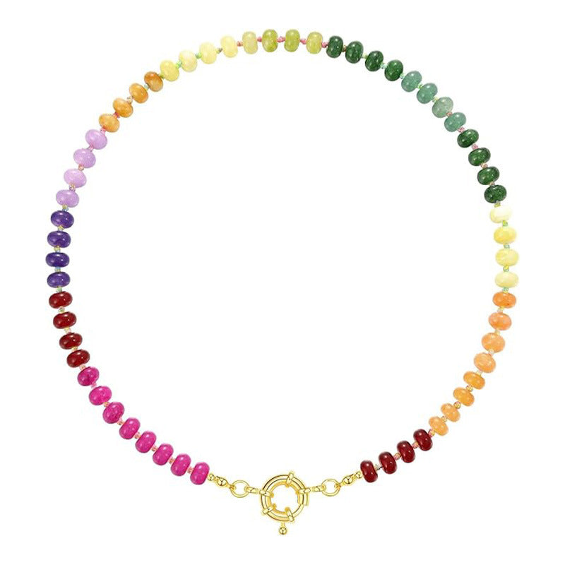 Beaded Gemstone Necklace For Women 11 Styles, Colorful Boho Bead Choker, Natural Stone Surfer Beach Necklace, 14K Gold Plated, Handmade Summer Jewelry