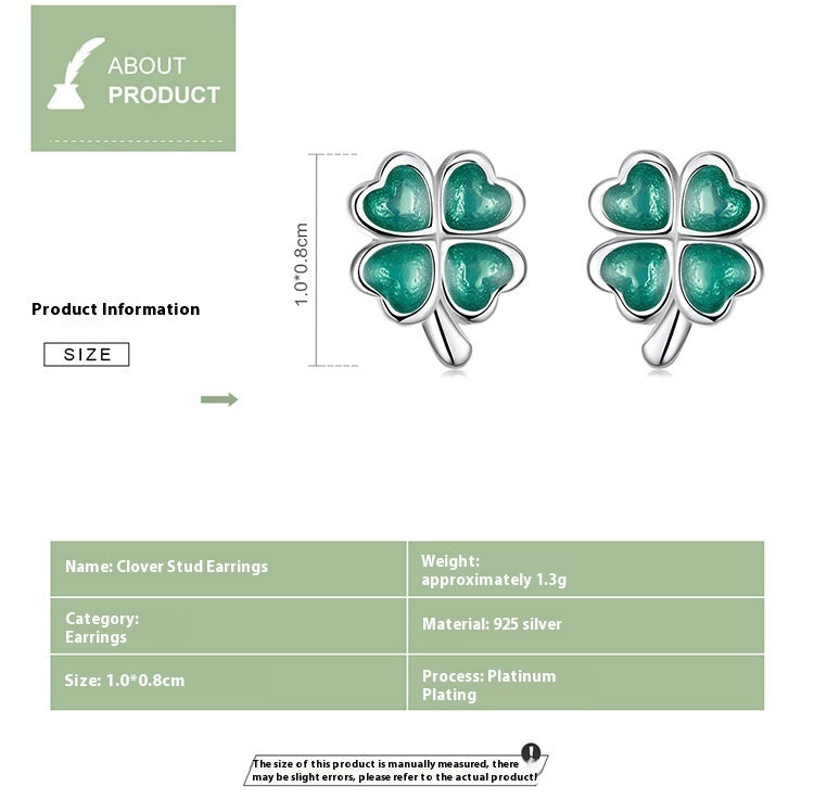 White Gold Plated Textured Green Dripping Lucky Stud Earrings