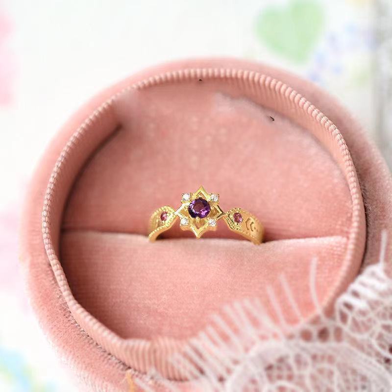 High-grade Purple Crystal Zirconium Gemstone Open Ring