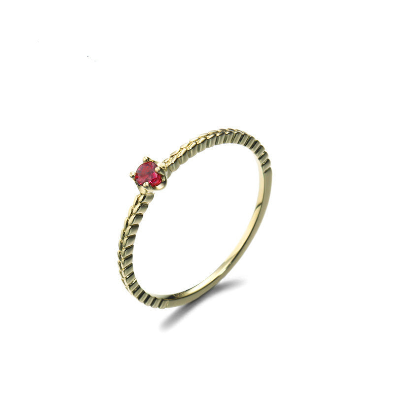 Autumn Harvest Wheat Ear Small Gem Ring Pure 9K Gold Natural Ruby Simple Ring