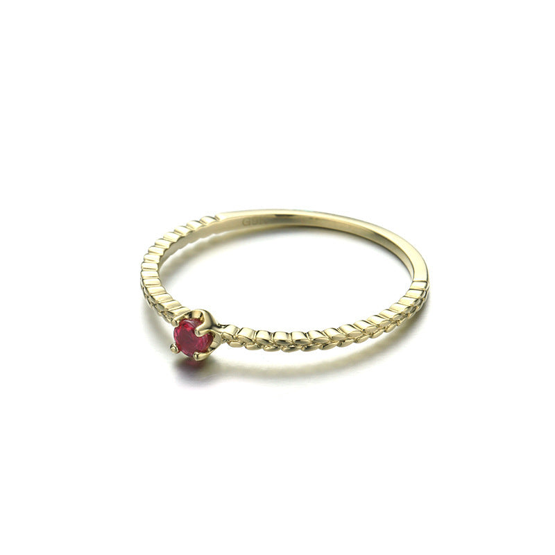 Autumn Harvest Wheat Ear Small Gem Ring Pure 9K Gold Natural Ruby Simple Ring
