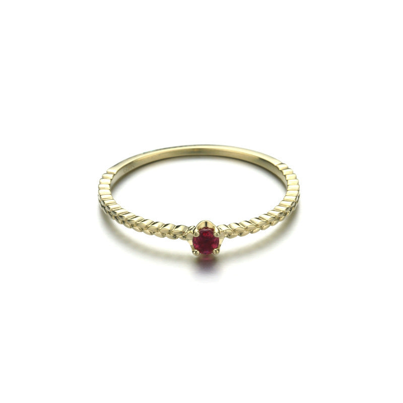 Autumn Harvest Wheat Ear Small Gem Ring Pure 9K Gold Natural Ruby Simple Ring