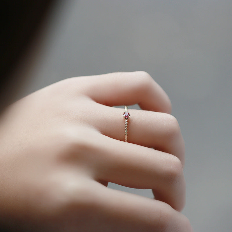 Autumn Harvest Wheat Ear Small Gem Ring Pure 9K Gold Natural Ruby Simple Ring