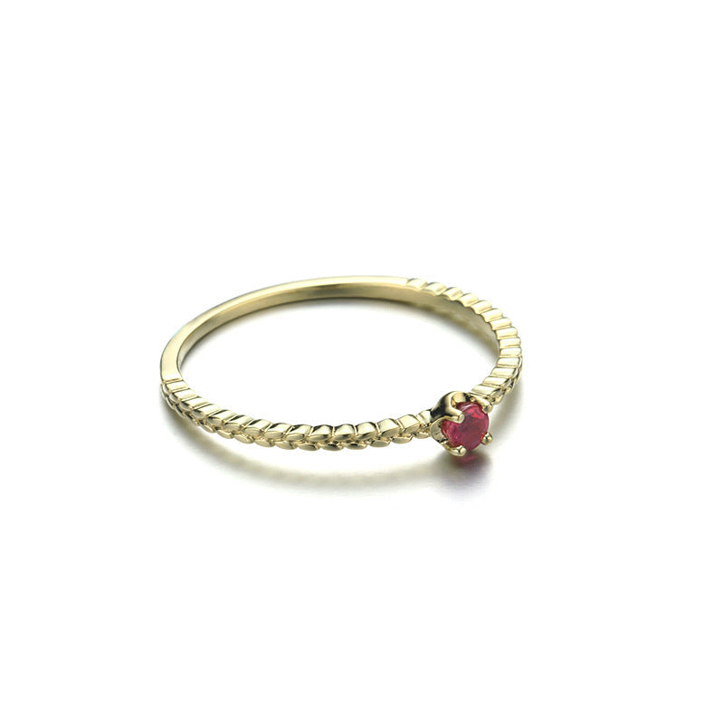 Autumn Harvest Wheat Ear Small Gem Ring Pure 9K Gold Natural Ruby Simple Ring