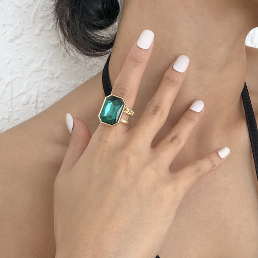 R0475 Square Gemstone Ring Opening Adjustable