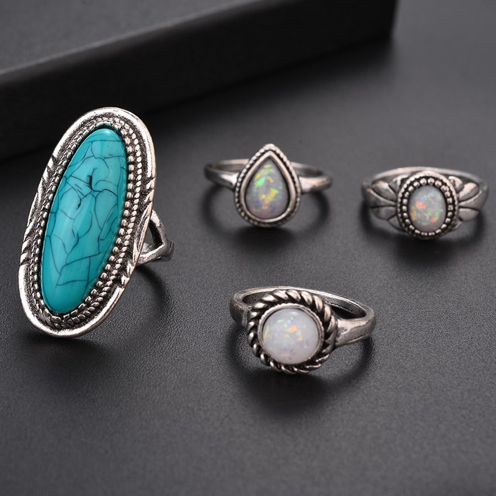 Geometrical Leaf Gemstone Eight-piece Ring