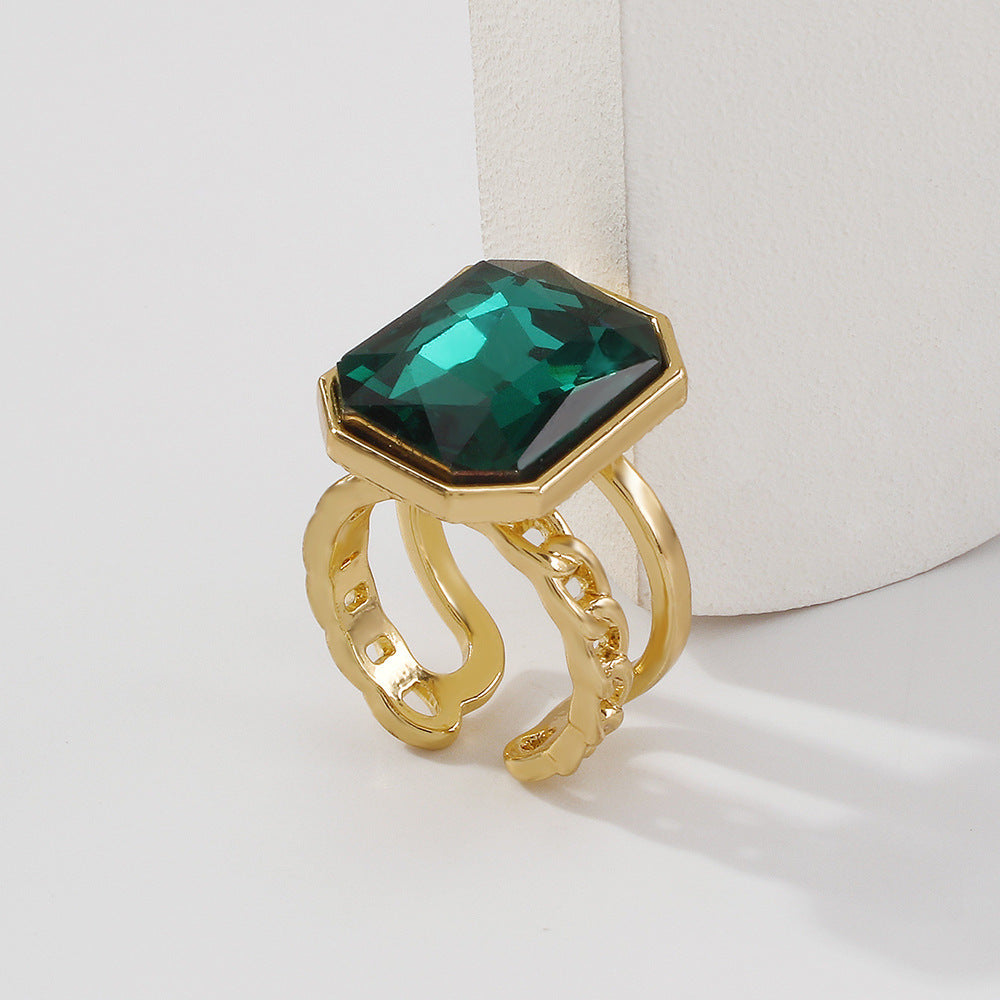 R0475 Square Gemstone Ring Opening Adjustable