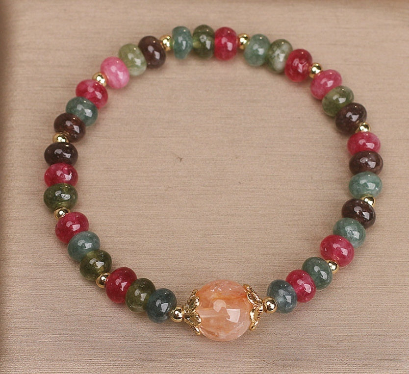 Retro Natural Tourmaline Multi-layer Crystal Bracelet