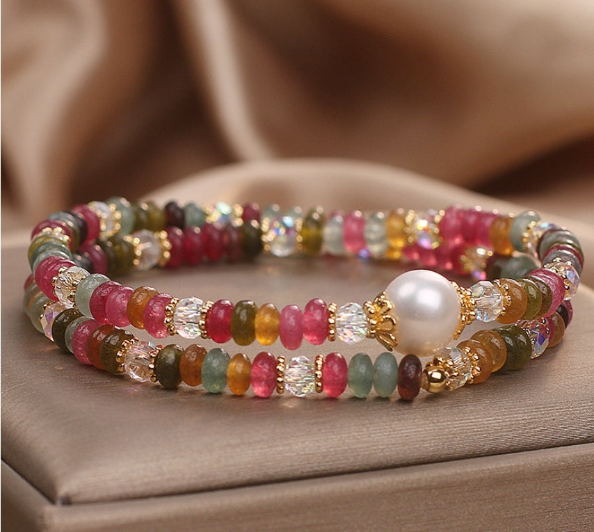 Natural Stone Color Beaded Crystal Bracelet For Women