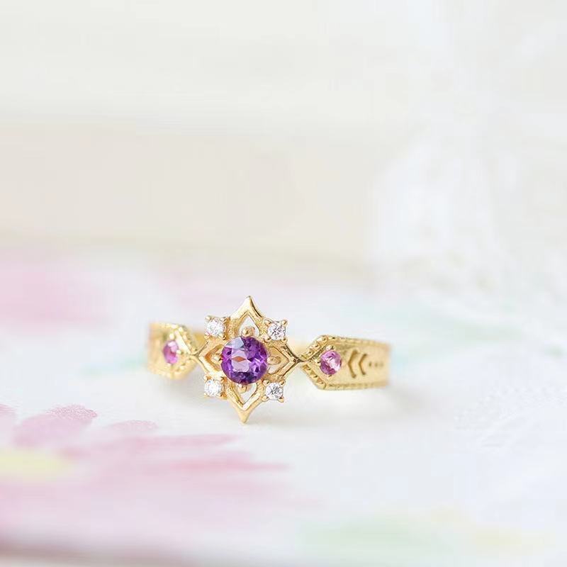 High-grade Purple Crystal Zirconium Gemstone Open Ring