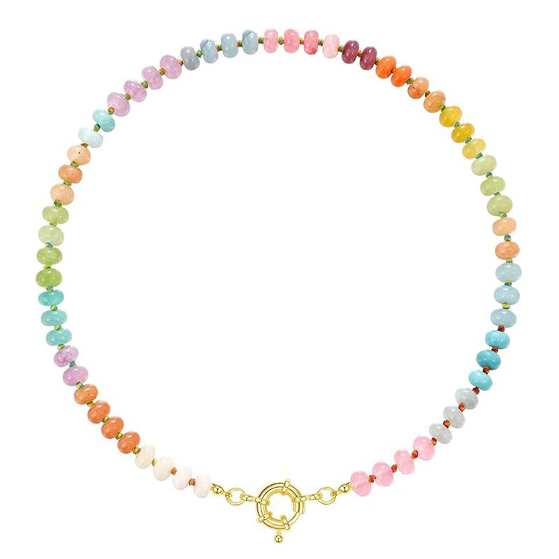 Beaded Gemstone Necklace For Women 11 Styles, Colorful Boho Bead Choker, Natural Stone Surfer Beach Necklace, 14K Gold Plated, Handmade Summer Jewelry