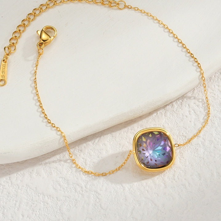 Female Stainless Steel Colored Gemstone Bracelet