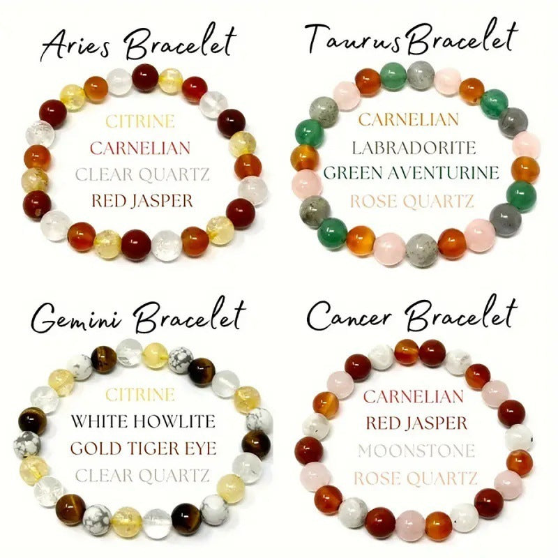 Twelve Constellations Bracelets Female Male Natural Stone Beaded
