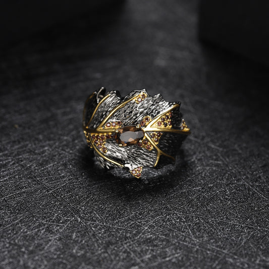 Citrine Leaf Type Citrine Ring Jewelry Set 925 Silver Gem Inlaid