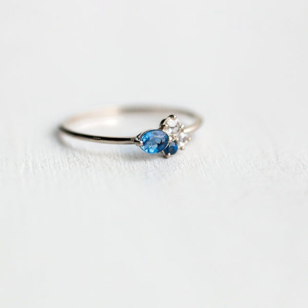 18K Gold Plated Three Ring Set Inlaid Topaz Sea Blue Gemstone Ring