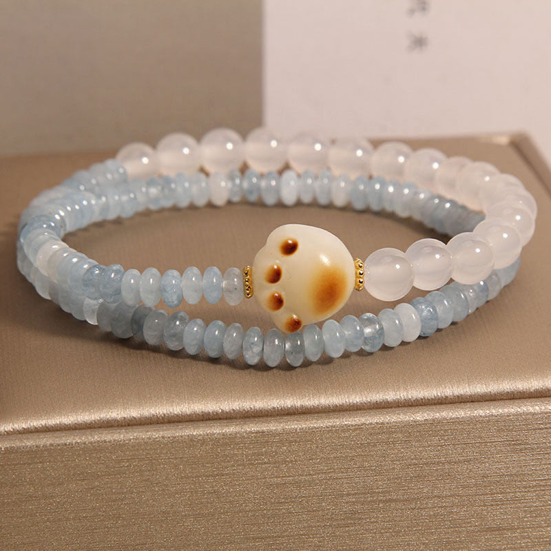 Aquamarine Abacus Beads Double Ring Bracelet Women's Light Luxury