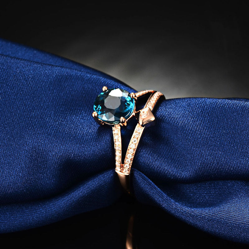Red And Blue Tourmaline Colored Gemstone Inlaid Zircon Ring