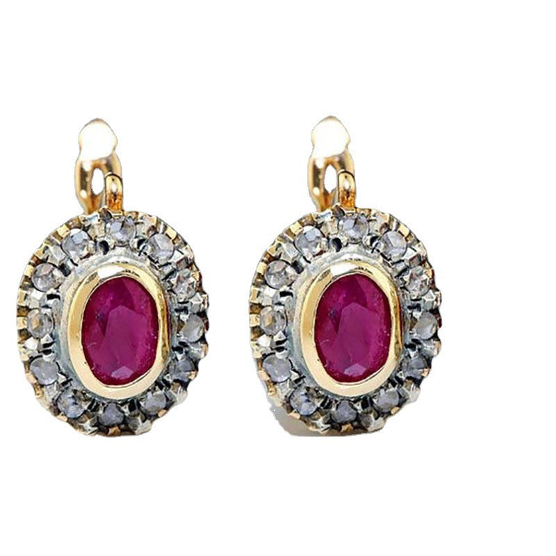 Fashion Red Set With Diamonds Gemstone Women's Ear Clip