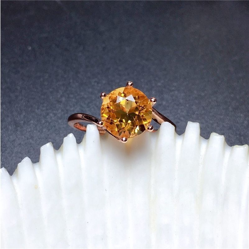 Natural Citrine Gemstone Ring Female Plated S925 Silver