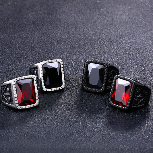 Retro Titanium Steel Gemstone Ring
