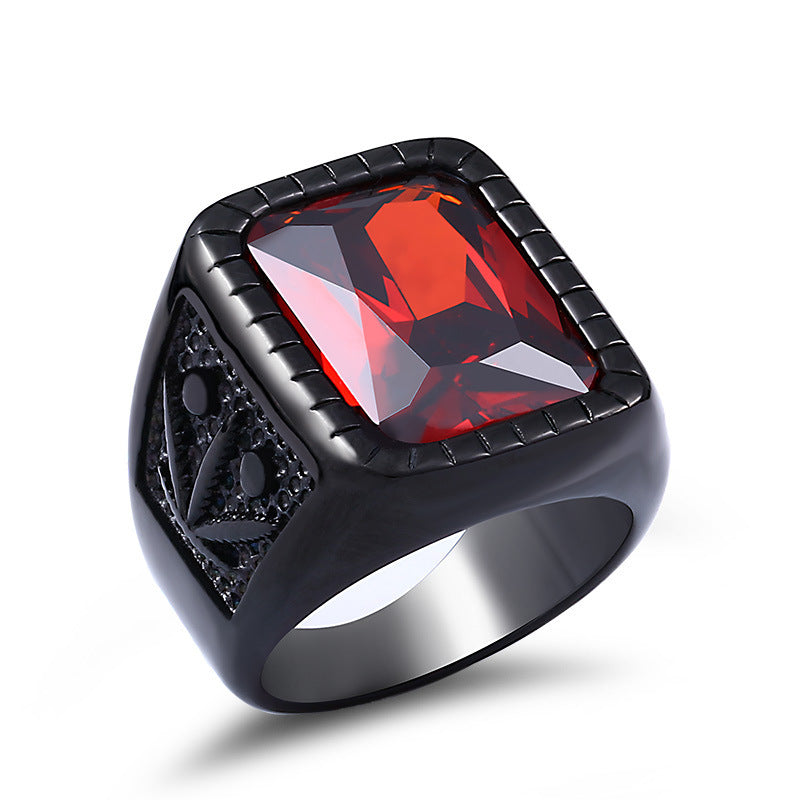 Retro Titanium Steel Gemstone Ring