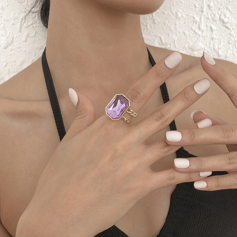 R0475 Square Gemstone Ring Opening Adjustable