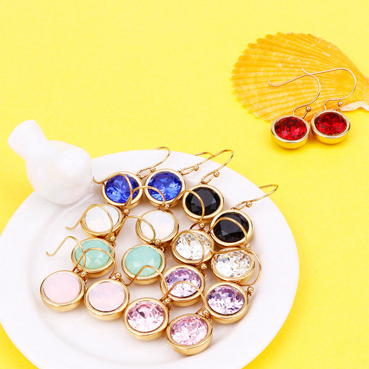 European And American Style Round Zircon Multicolor Earrings Personality