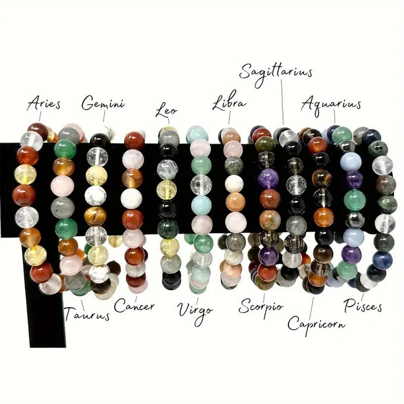 Twelve Constellations Bracelets Female Male Natural Stone Beaded