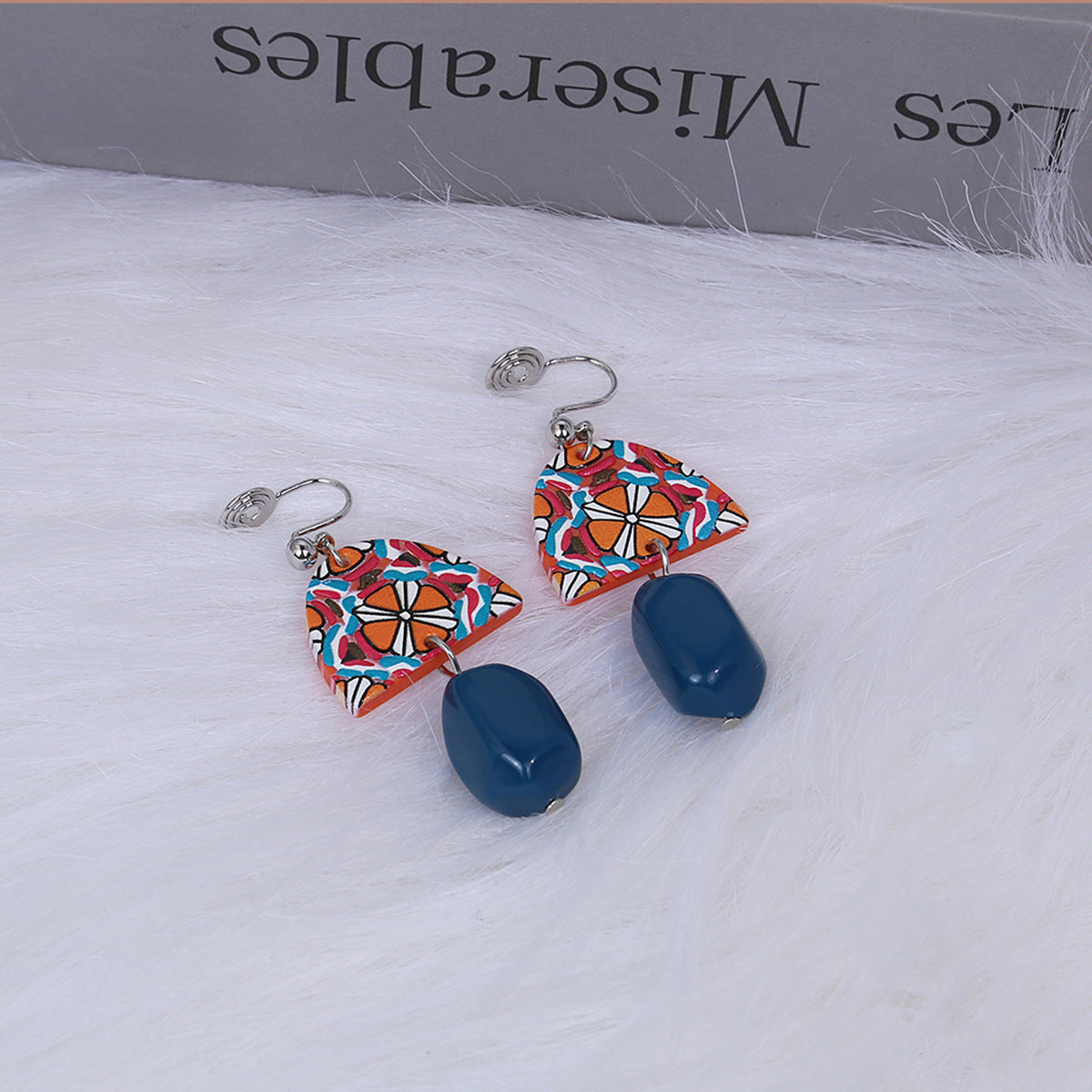 Retro Yellow Blue Contrast Color Acrylic Earrings Irregular Geometry