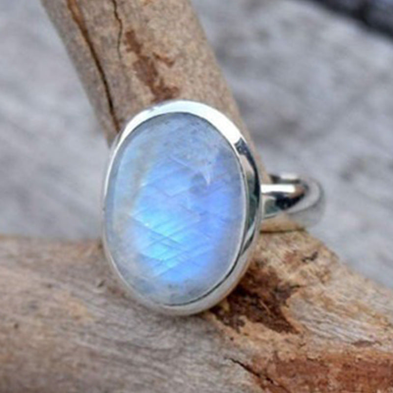 Vintage Thai Silver Moonstone Ring European And American Popular Hand Jewelry