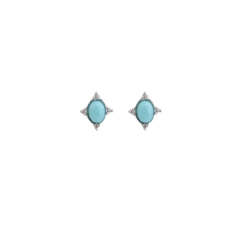 Retro Rhombus Pattern Blue Gemstone Earrings New