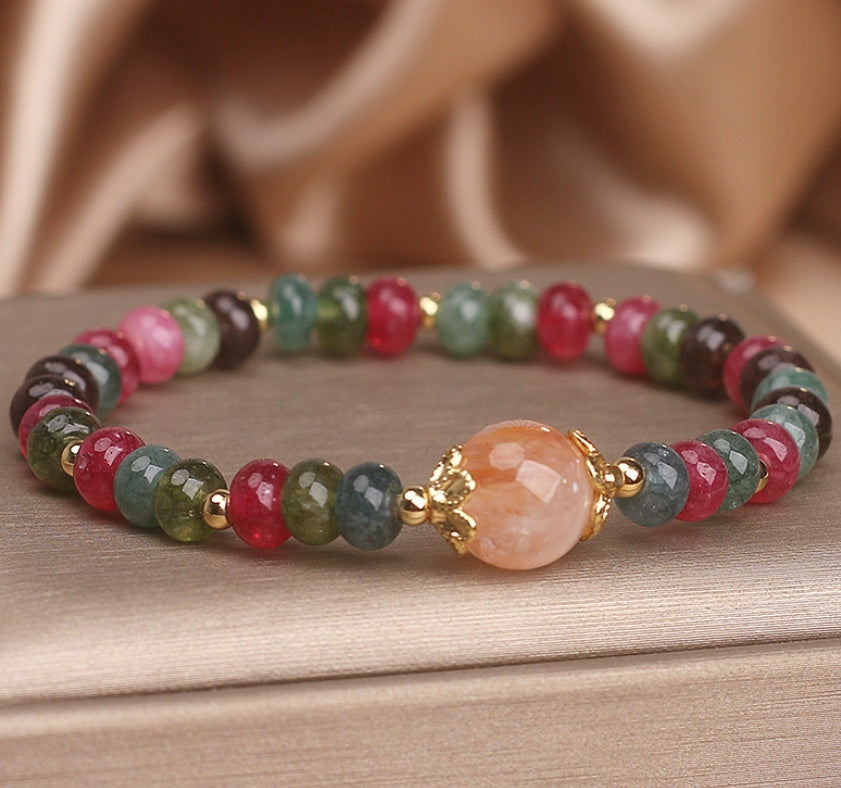 Retro Natural Tourmaline Multi-layer Crystal Bracelet