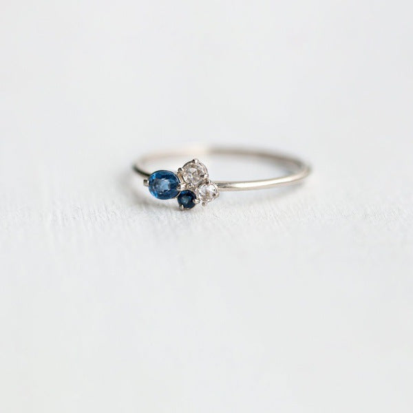 18K Gold Plated Three Ring Set Inlaid Topaz Sea Blue Gemstone Ring