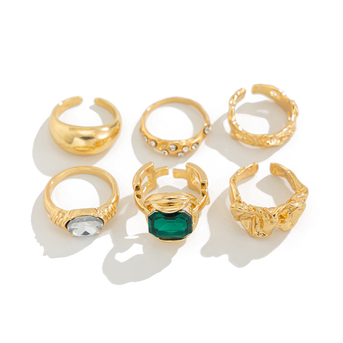 Wind Color Gemstone Inlaid Ring Suit