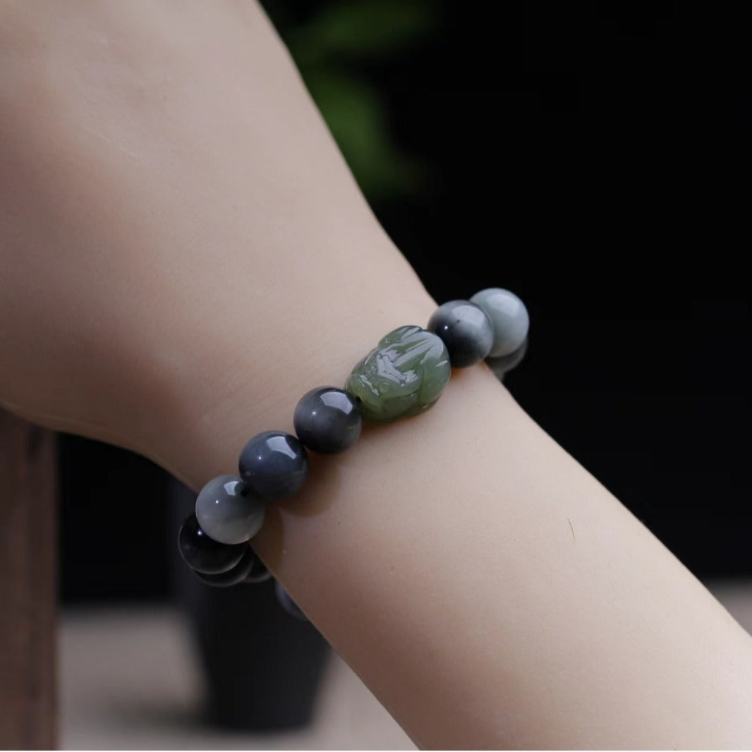 10mm Eagle Eye Stone With Natural Hetian Jade Clear Water Pixiu Bracelet