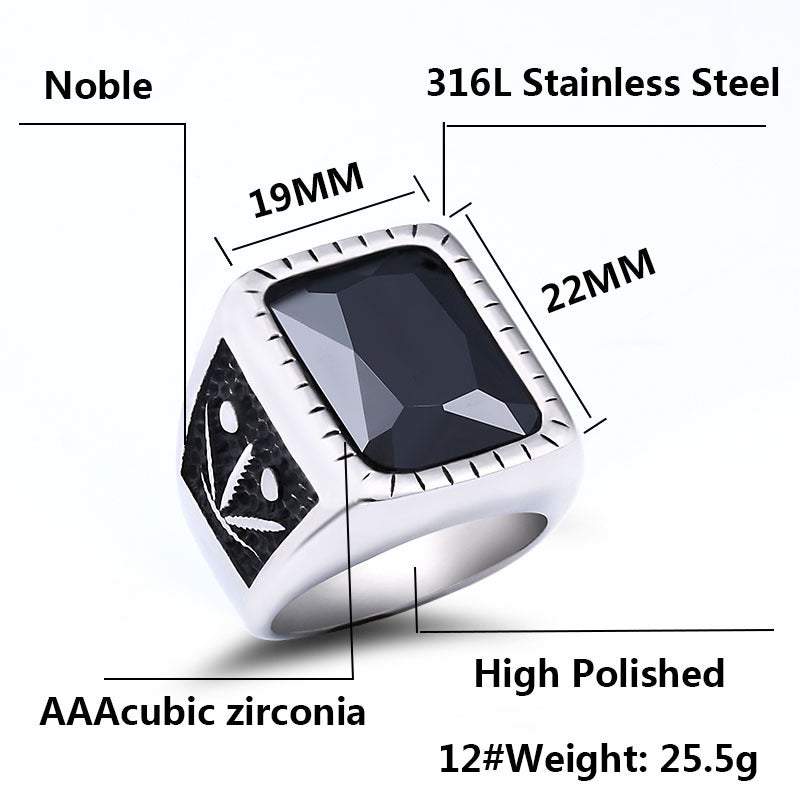 Retro Titanium Steel Gemstone Ring