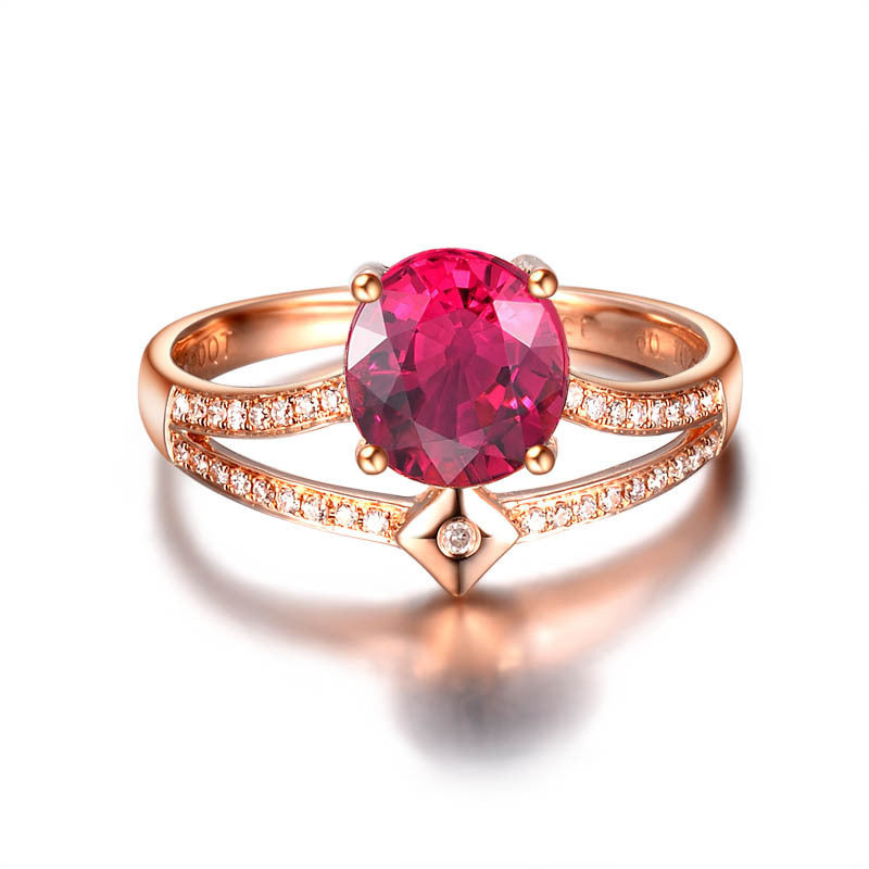 Red And Blue Tourmaline Colored Gemstone Inlaid Zircon Ring