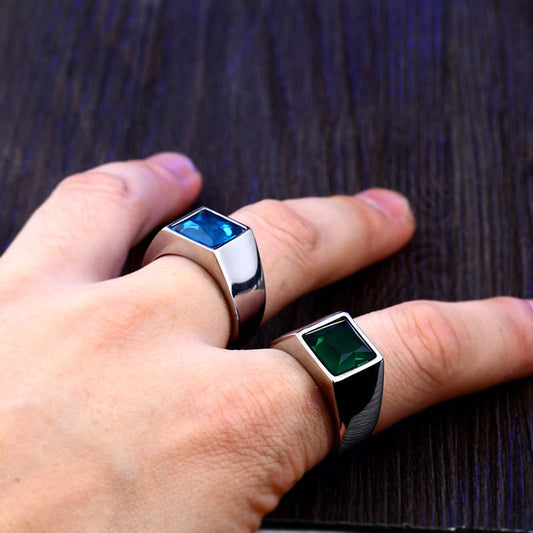 Stainless Steel Gemstone Simple Ring