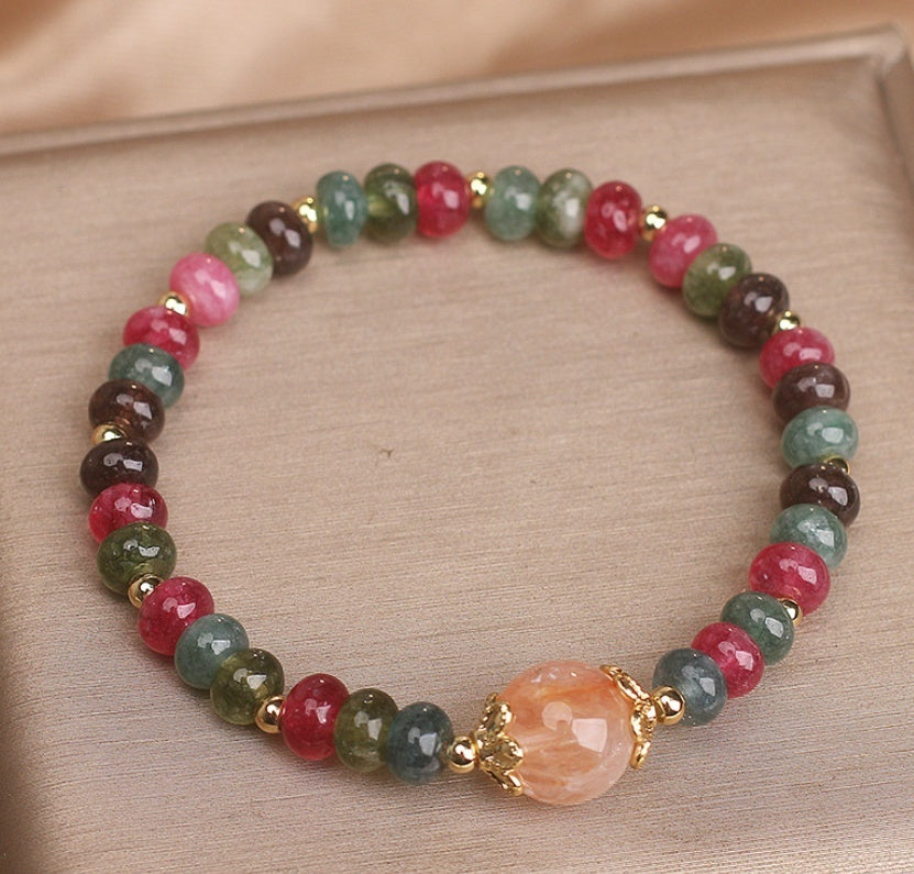 Retro Natural Tourmaline Multi-layer Crystal Bracelet