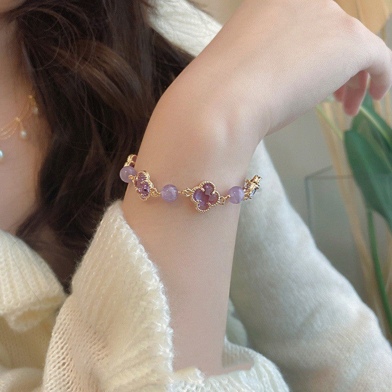 Gemstone Pendant Artificial Amethyst Bracelet For Women