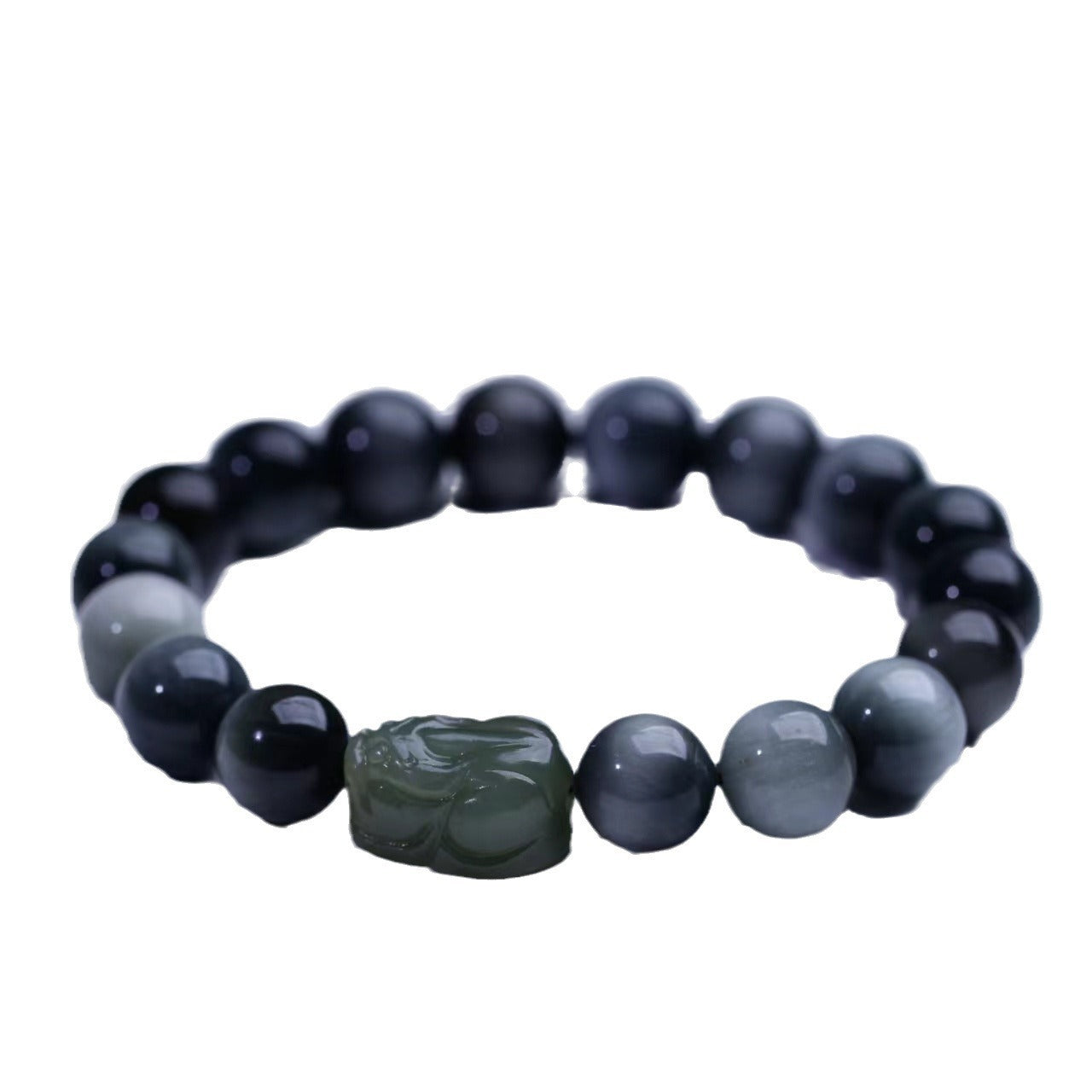 10mm Eagle Eye Stone With Natural Hetian Jade Clear Water Pixiu Bracelet