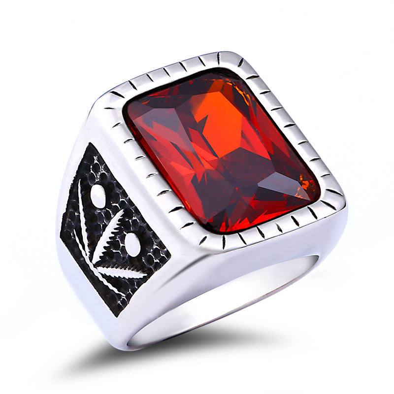 Retro Titanium Steel Gemstone Ring