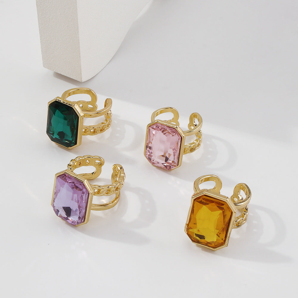 R0475 Square Gemstone Ring Opening Adjustable
