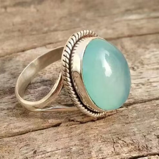 Simple Mosaic Jade Women's Vintage Alloy Ring