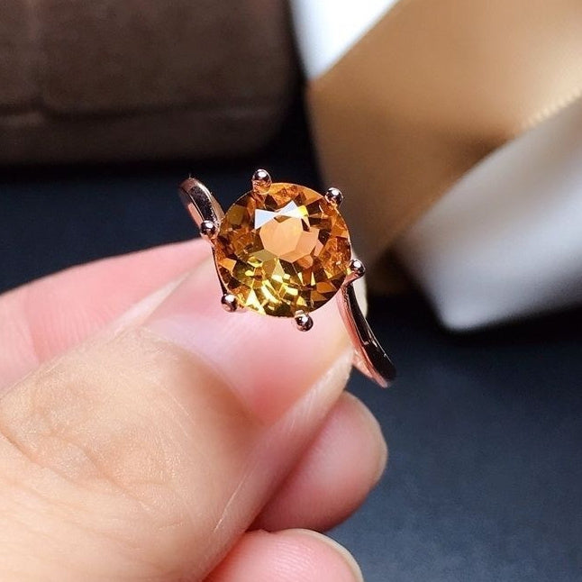 Natural Citrine Gemstone Ring Female Plated S925 Silver