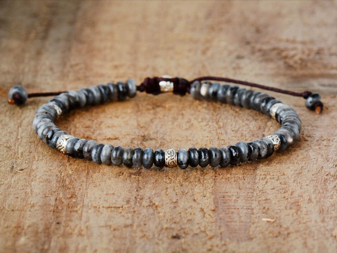 Men's Natural Gray Agate Drawing Stone Turquoise Punk Bracelet