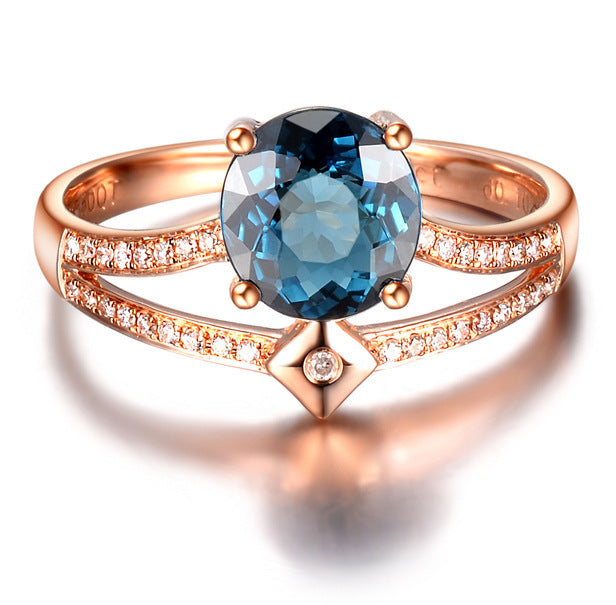 Red And Blue Tourmaline Colored Gemstone Inlaid Zircon Ring