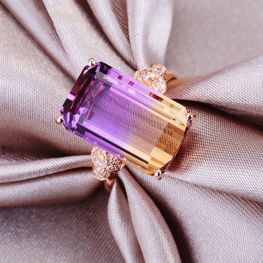 Luxury Purple Gradient Crystal Gemstone Ring For Women