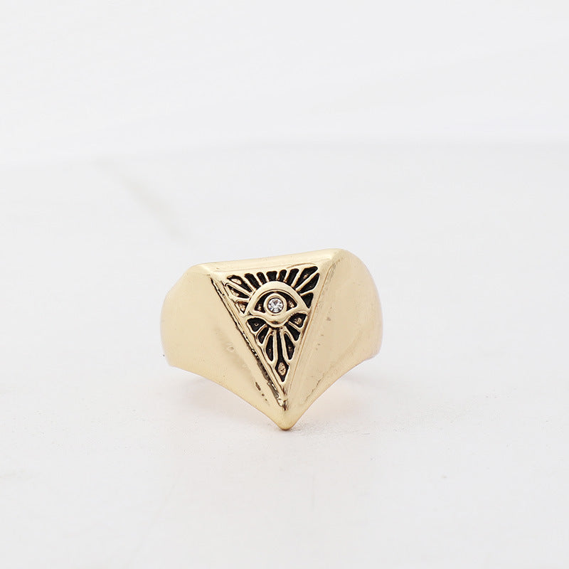 Eye coin triangle gemstone ring