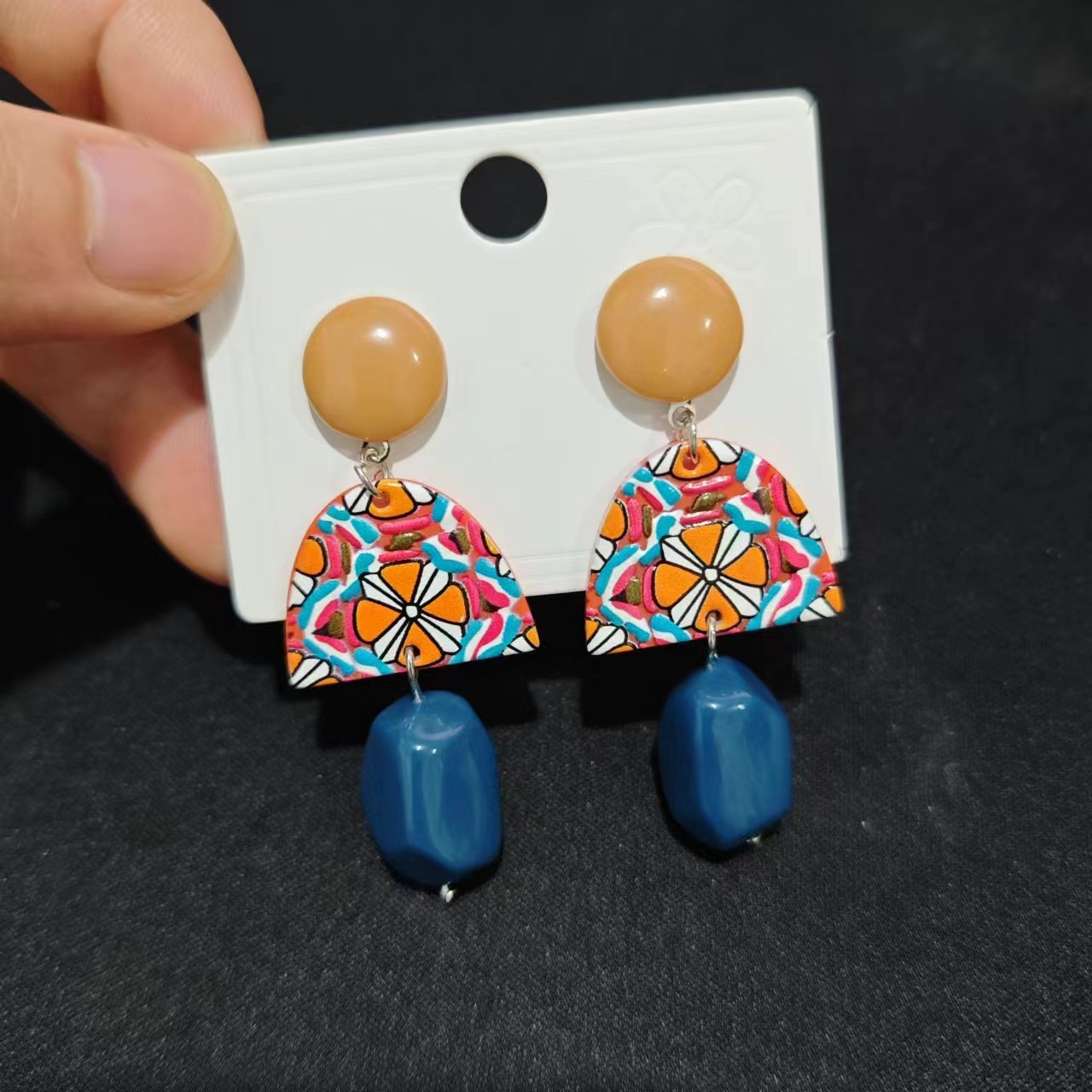 Retro Yellow Blue Contrast Color Acrylic Earrings Irregular Geometry